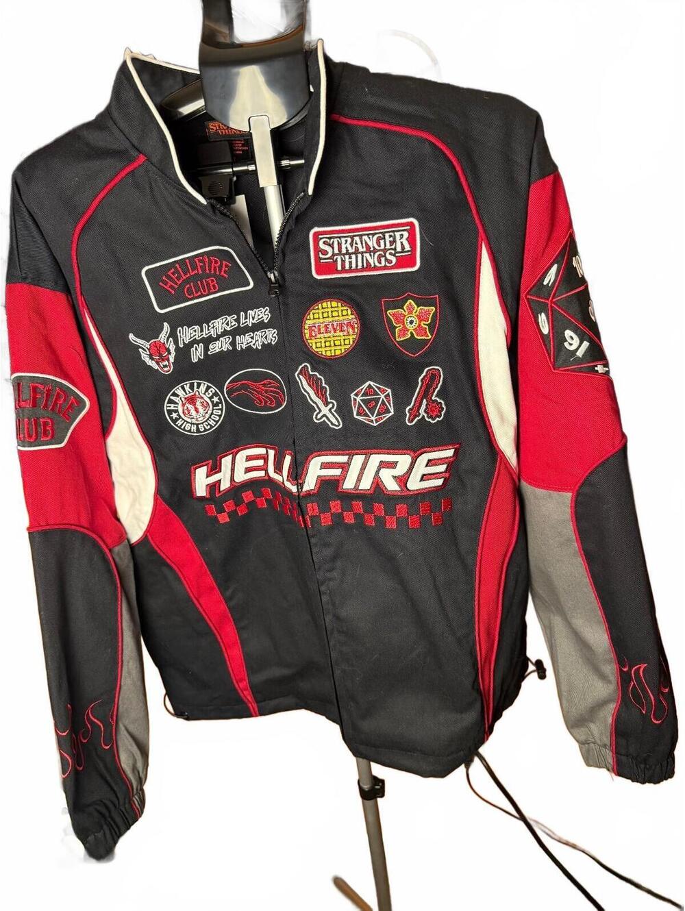 New NWT Box Lunch Stranger Things Hellfire Club racing Jacket sz M patches